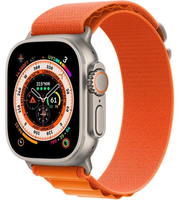 Apple Watch Ultra, 49mm, корпус из титана, спортивный ремешок цвета оранжевый