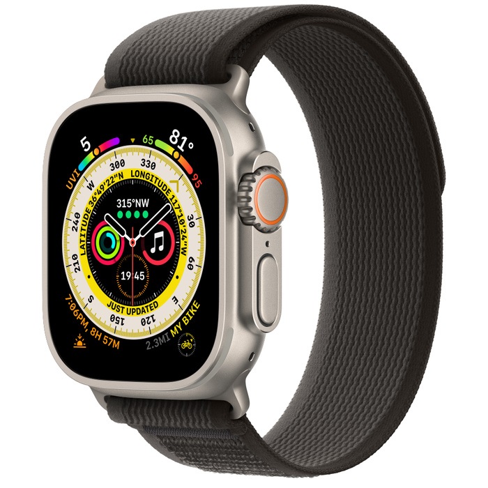 Apple Watch Ultra, 49mm, корпус из титана, спортивный ремешок цвета черный 